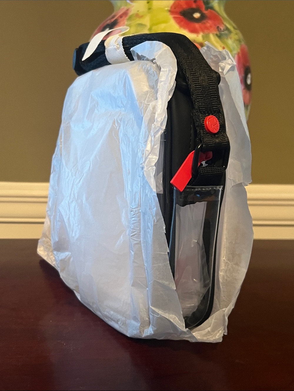 Hunter Clear Crossbody Transfer Bag with Black Trim and Red Logo Accent - Picture 7 of 7